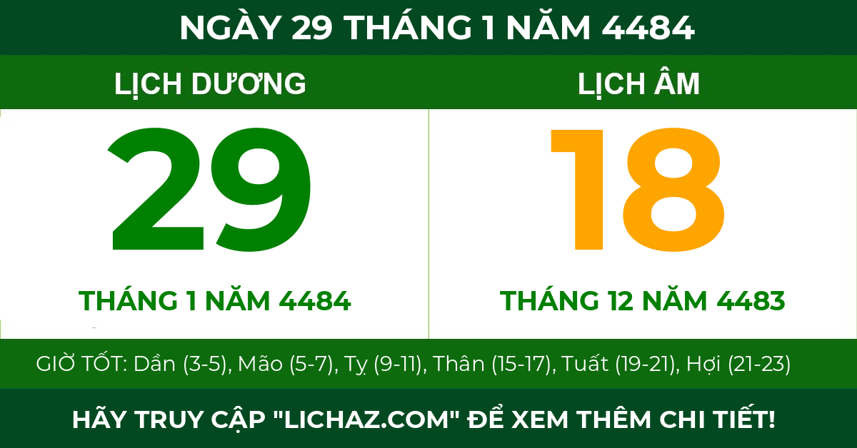 lịch âm ngày 29 tháng 1 năm 4484