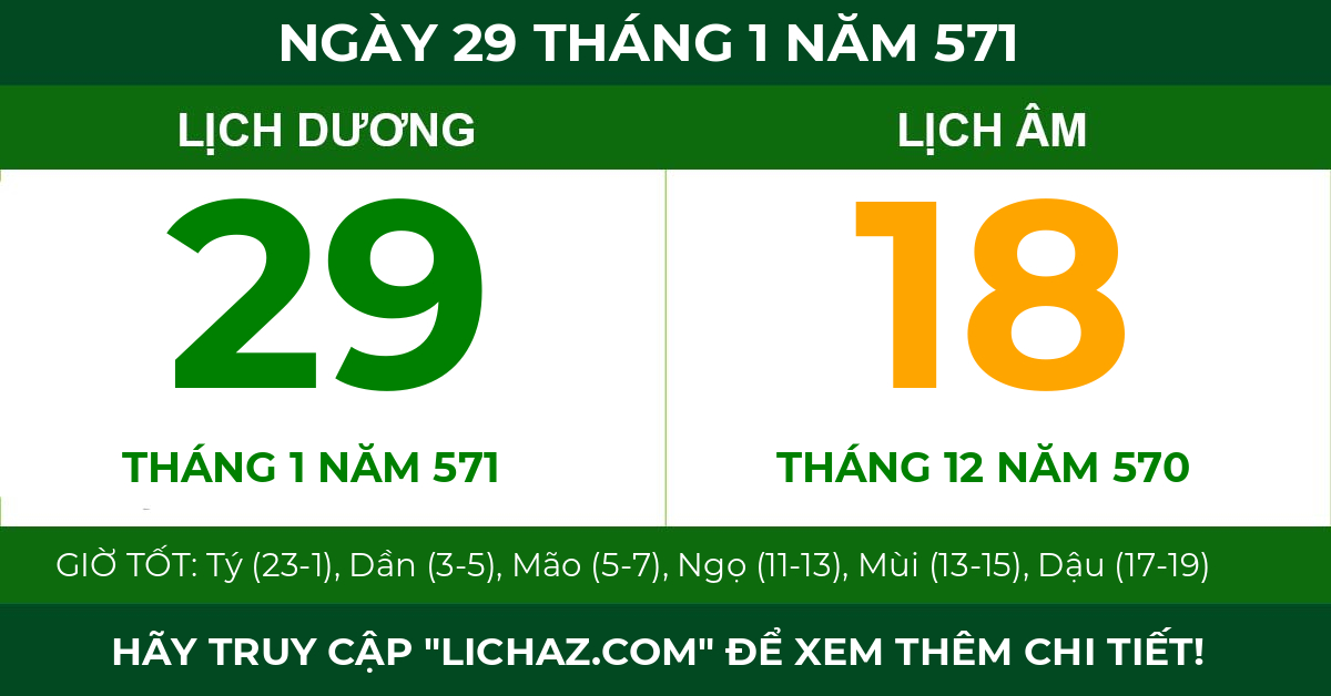 lịch âm ngày 29 tháng 1 năm 571