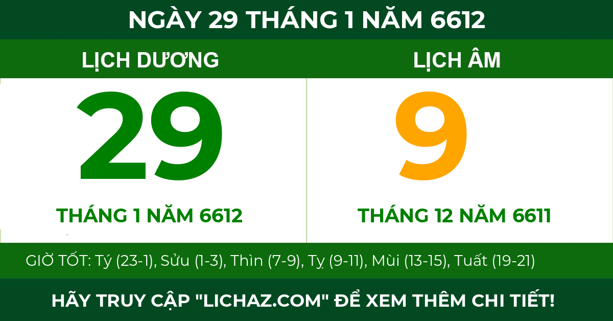lịch âm ngày 29 tháng 1 năm 6612