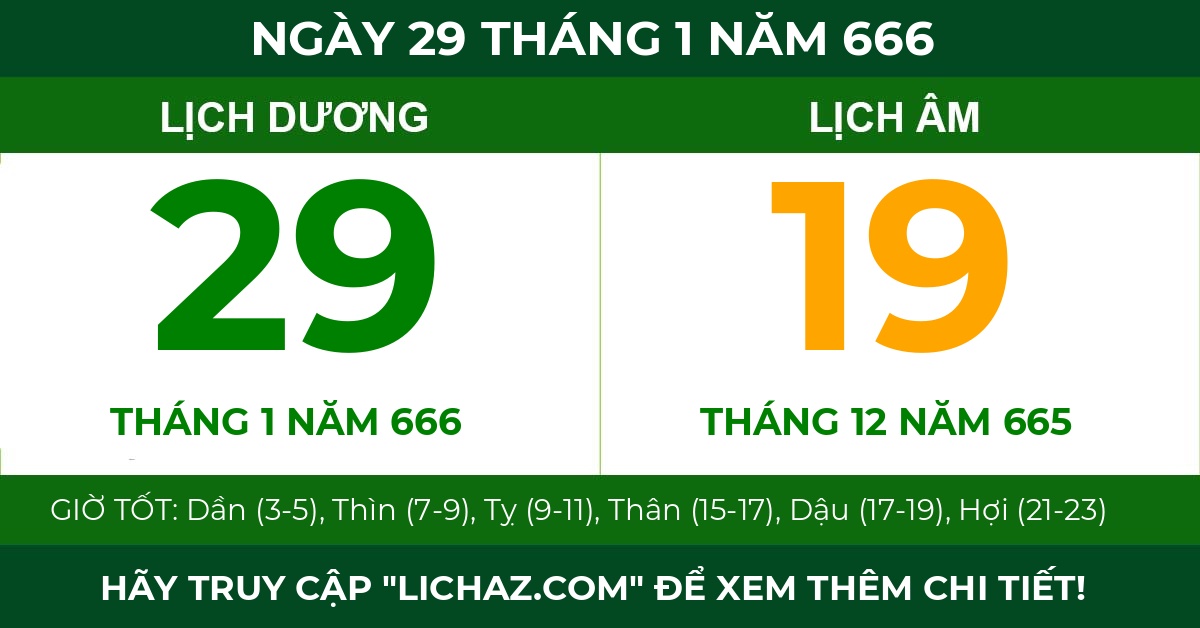 lịch âm ngày 29 tháng 1 năm 666
