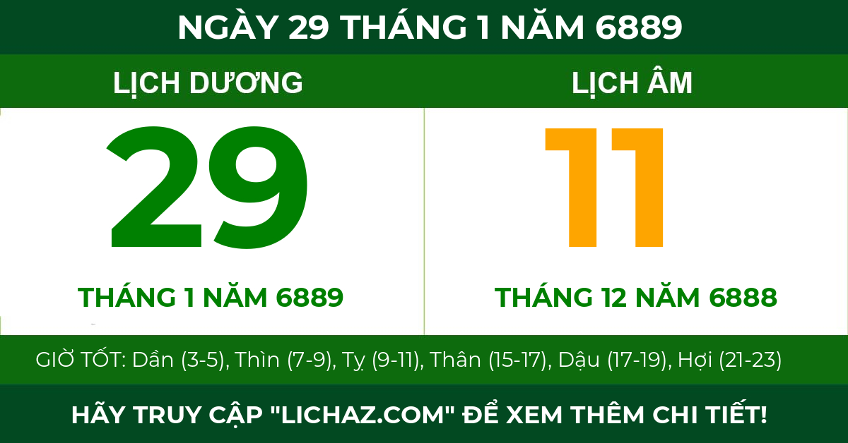 lịch âm ngày 29 tháng 1 năm 6889