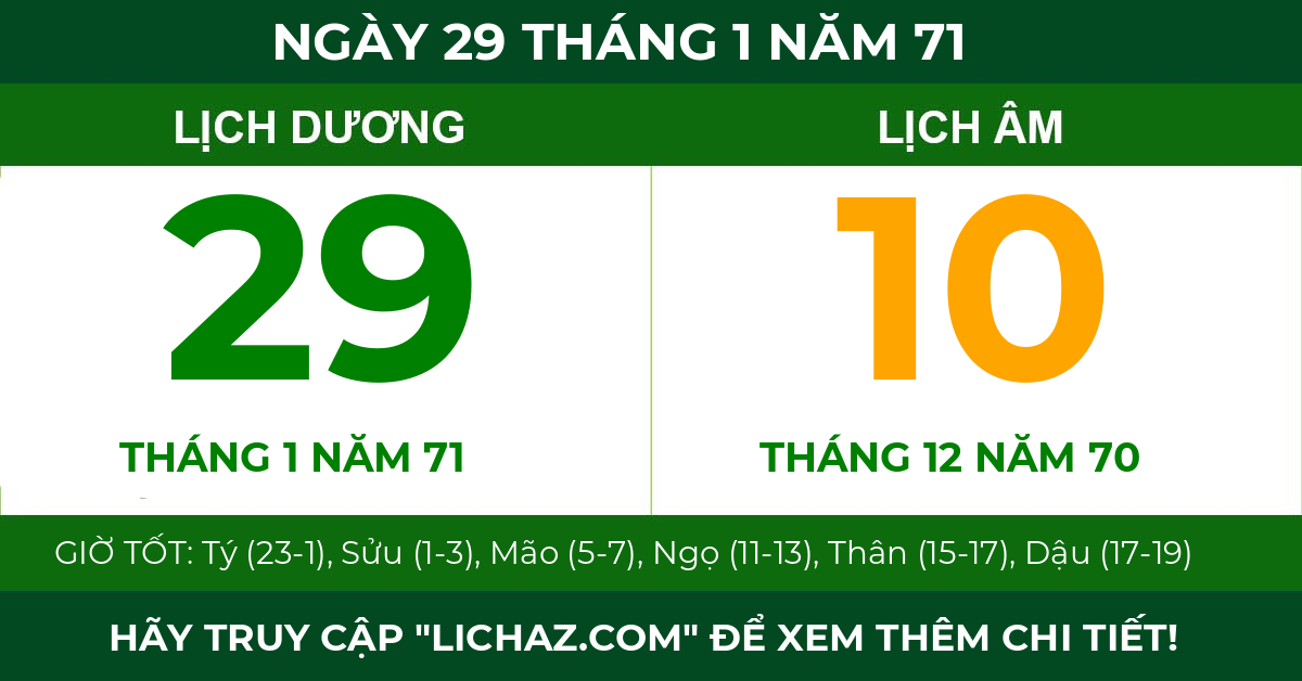 lịch âm ngày 29 tháng 1 năm 71
