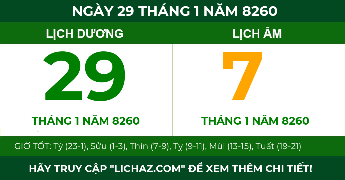 lịch âm ngày 29 tháng 1 năm 8260