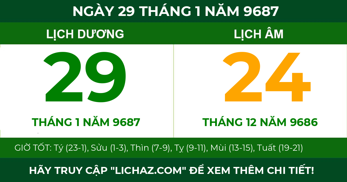 lịch âm ngày 29 tháng 1 năm 9687