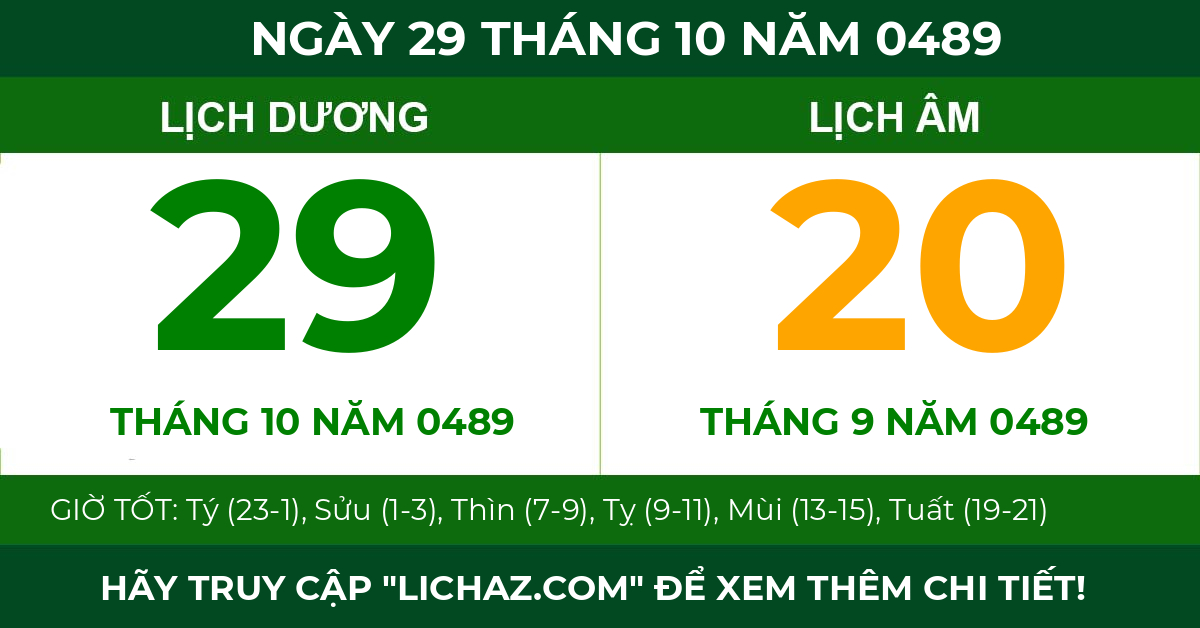 lịch âm ngày 29 tháng 10 năm 0489