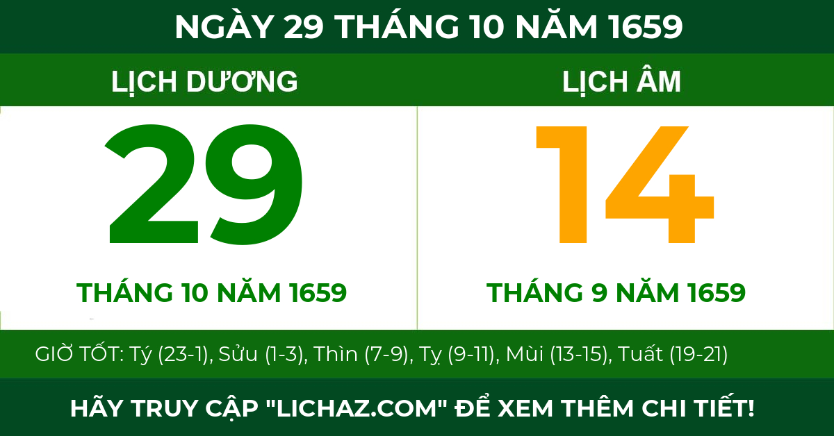 lịch âm ngày 29 tháng 10 năm 1659