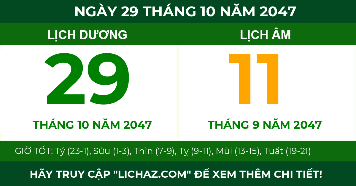 lịch âm ngày 29 tháng 10 năm 2047