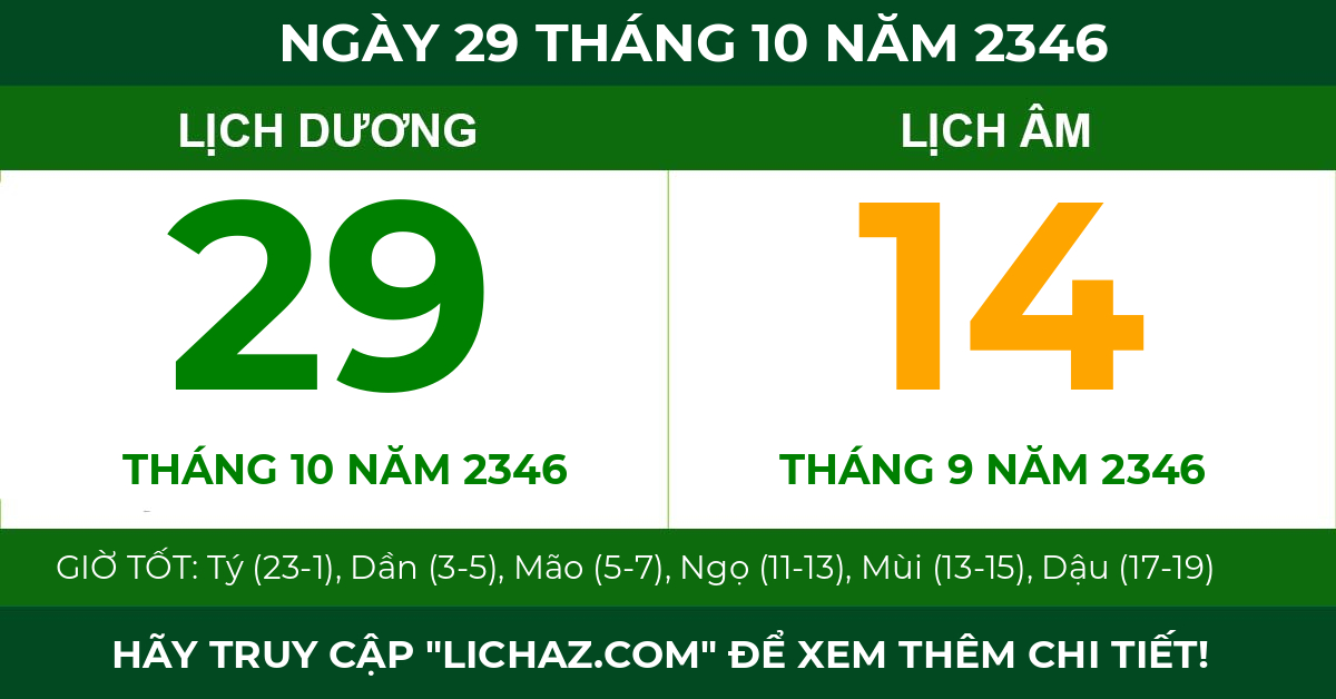 lịch âm ngày 29 tháng 10 năm 2346