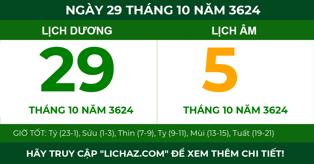 lịch âm ngày 29 tháng 10 năm 3624