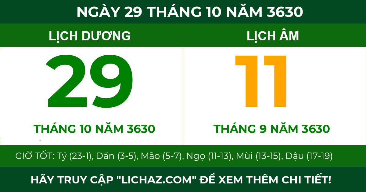 lịch âm ngày 29 tháng 10 năm 3630