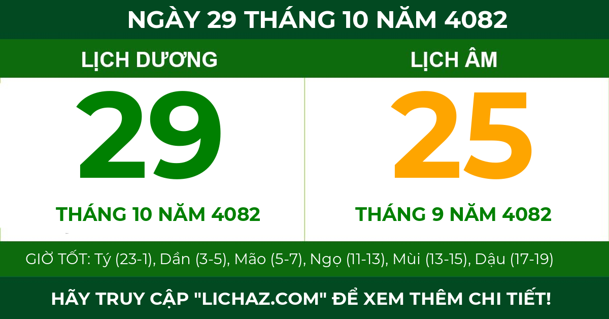 lịch âm ngày 29 tháng 10 năm 4082