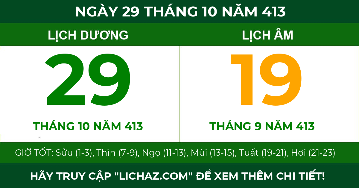 lịch âm ngày 29 tháng 10 năm 413