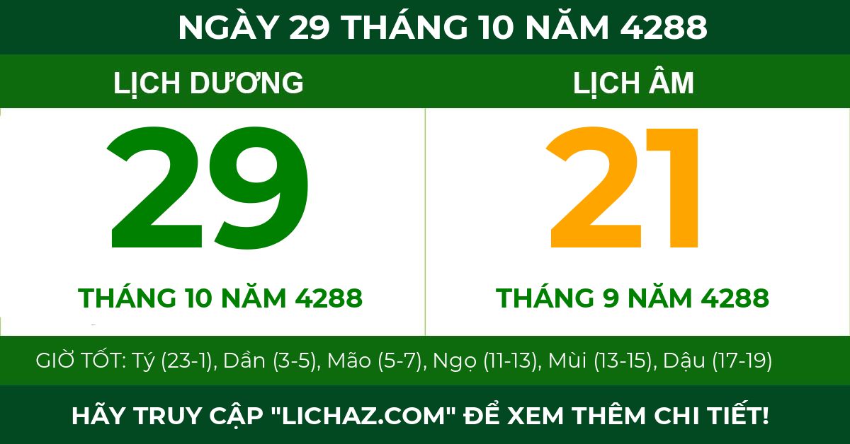 lịch âm ngày 29 tháng 10 năm 4288