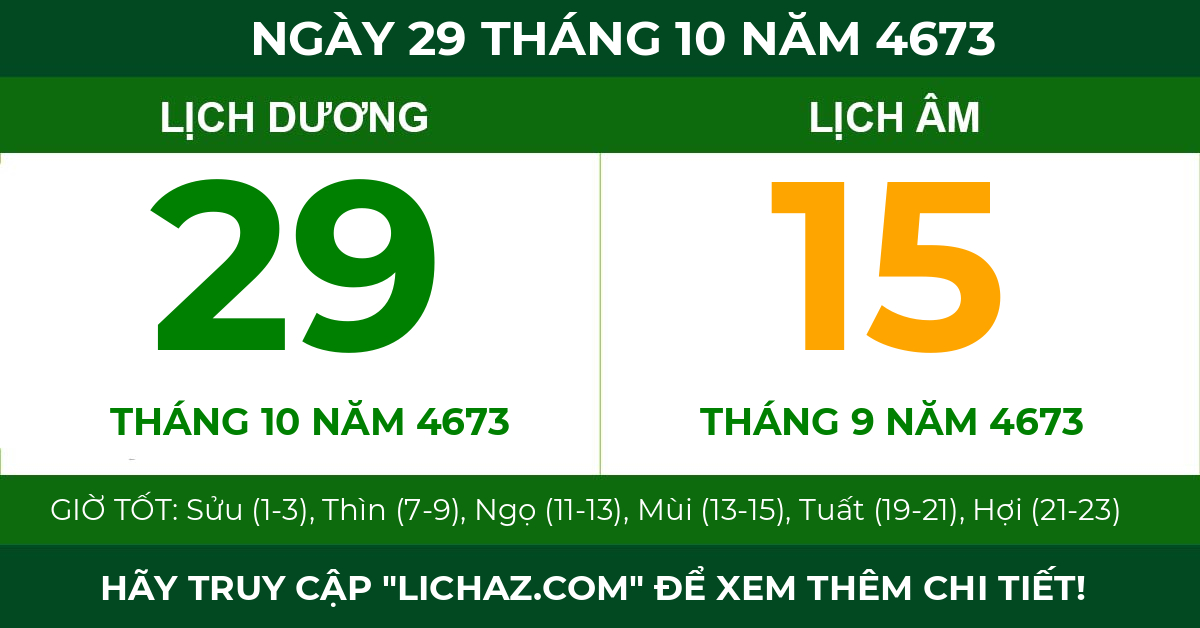 lịch âm ngày 29 tháng 10 năm 4673
