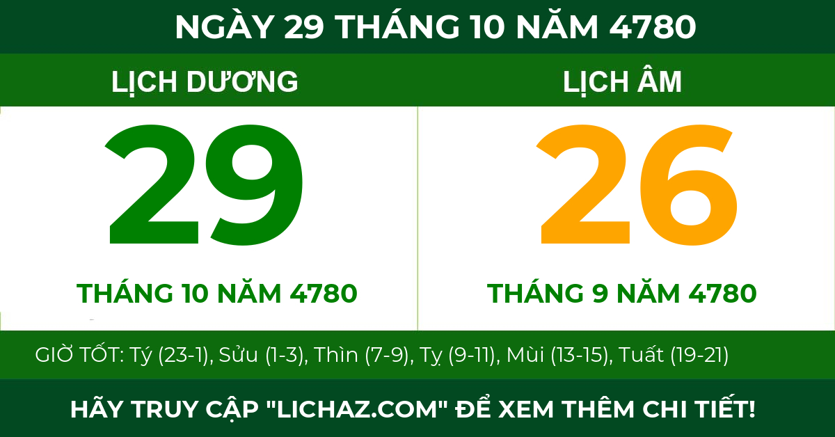 lịch âm ngày 29 tháng 10 năm 4780