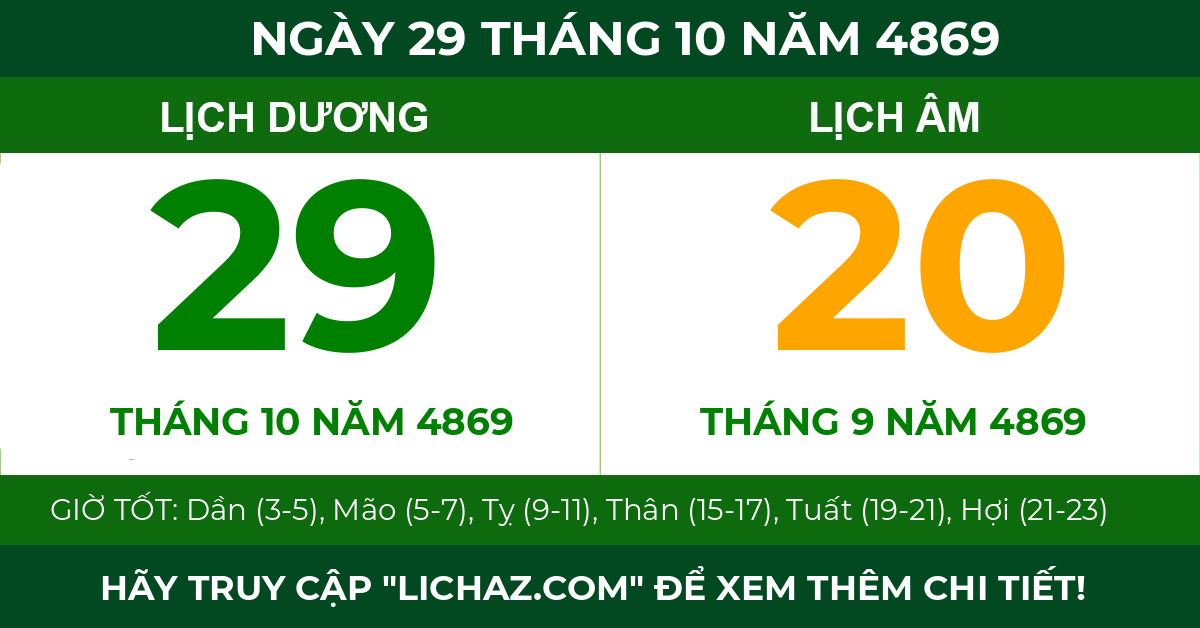lịch âm ngày 29 tháng 10 năm 4869