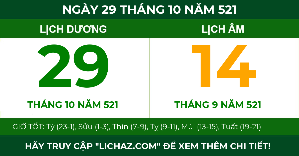 lịch âm ngày 29 tháng 10 năm 521