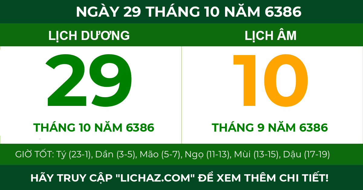 lịch âm ngày 29 tháng 10 năm 6386