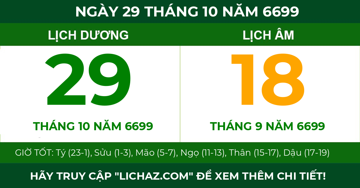 lịch âm ngày 29 tháng 10 năm 6699