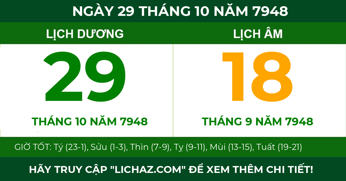 lịch âm ngày 29 tháng 10 năm 7948