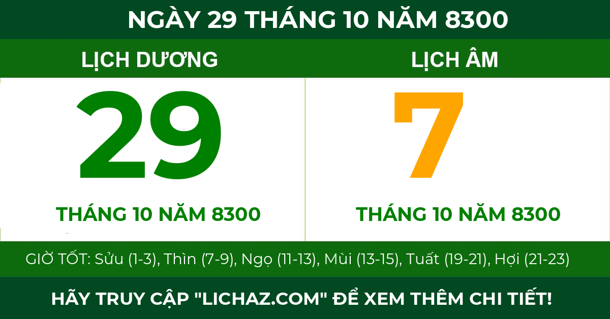 lịch âm ngày 29 tháng 10 năm 8300