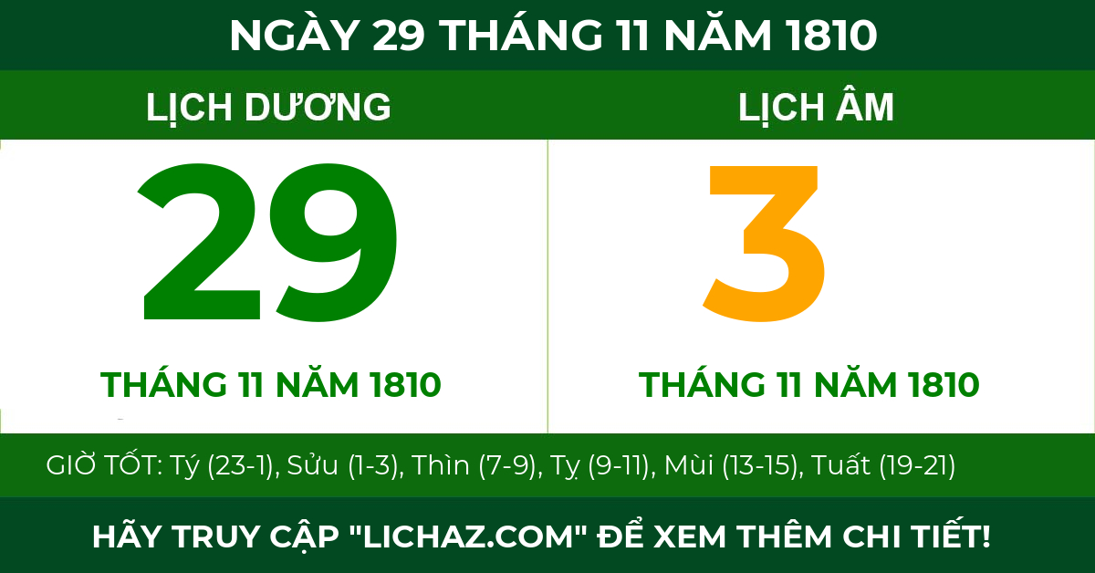lịch âm ngày 29 tháng 11 năm 1810