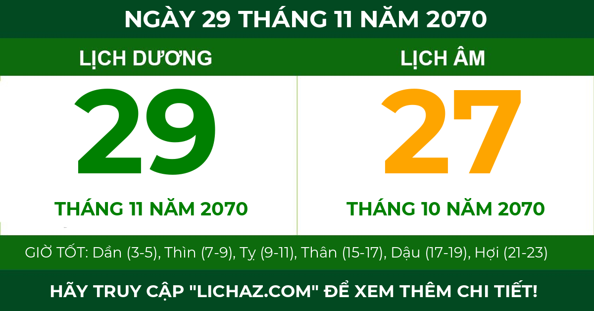 lịch âm ngày 29 tháng 11 năm 2070