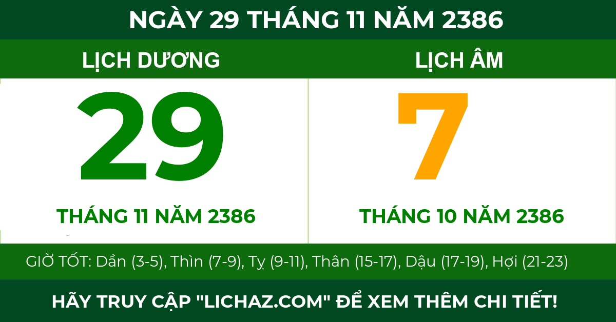 lịch âm ngày 29 tháng 11 năm 2386