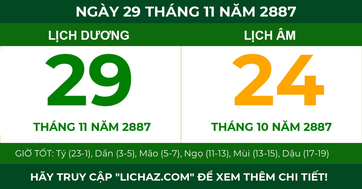 lịch âm ngày 29 tháng 11 năm 2887