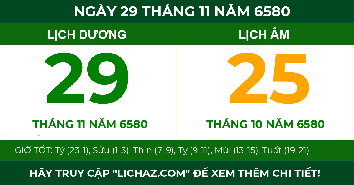 lịch âm ngày 29 tháng 11 năm 6580