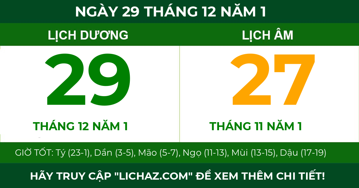 lịch âm ngày 29 tháng 12 năm 1