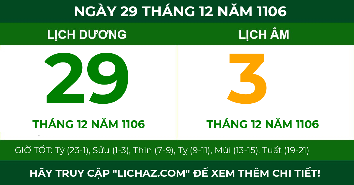 lịch âm ngày 29 tháng 12 năm 1106