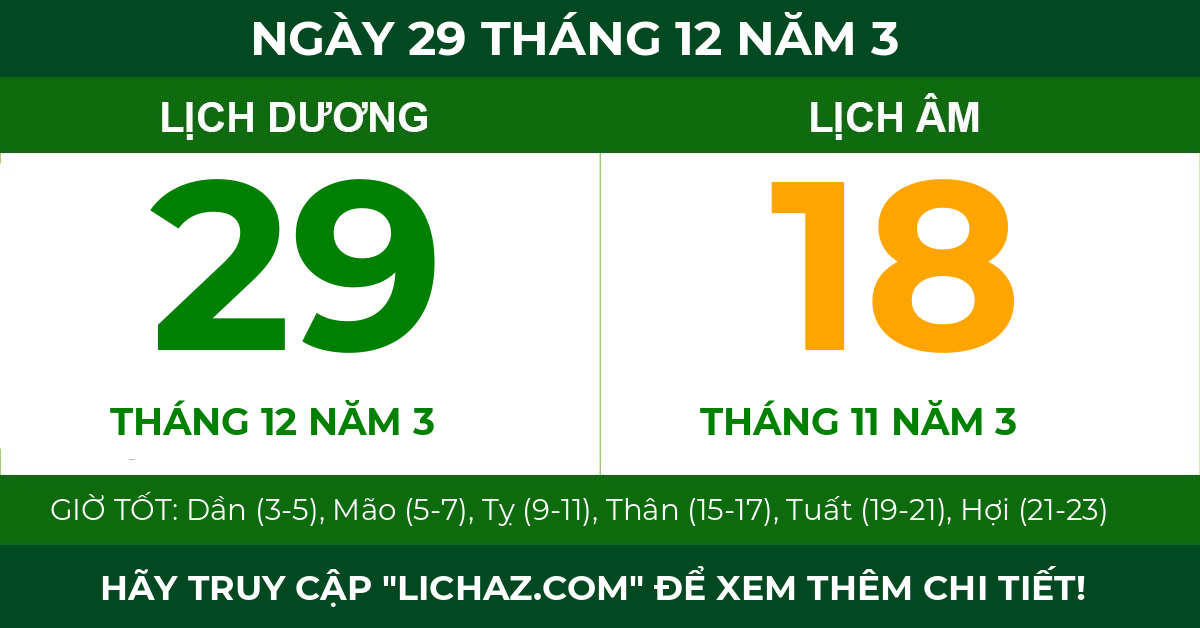 lịch âm ngày 29 tháng 12 năm 3