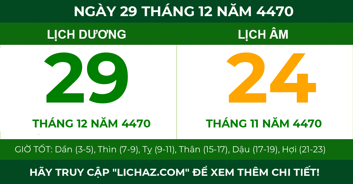 lịch âm ngày 29 tháng 12 năm 4470