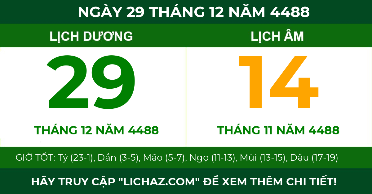 lịch âm ngày 29 tháng 12 năm 4488