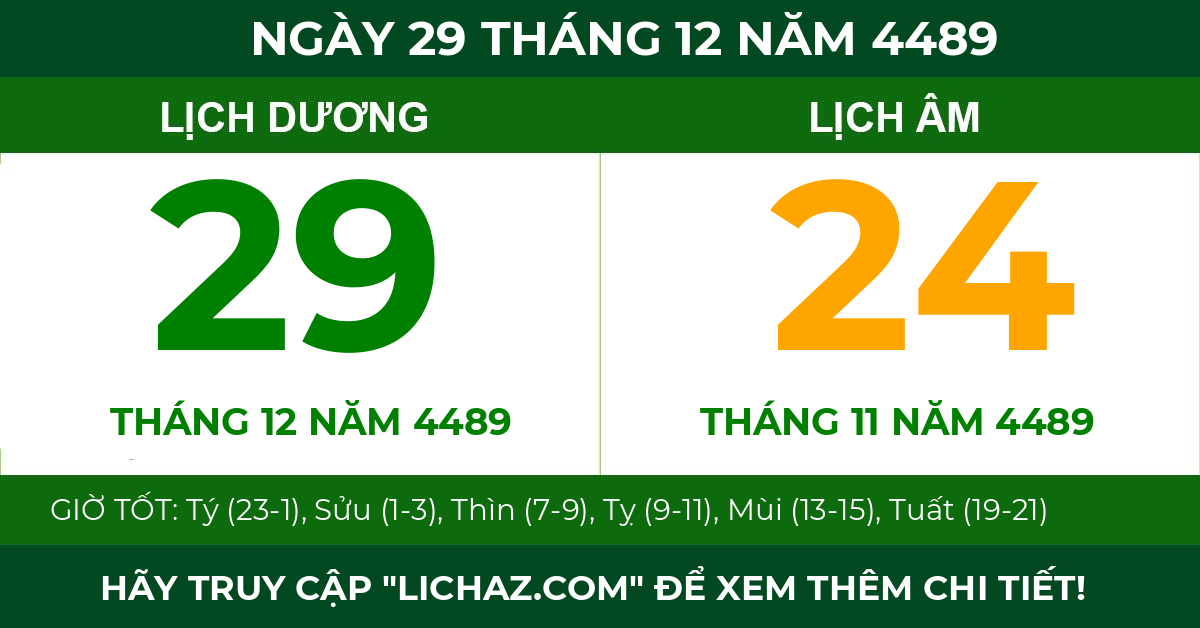 lịch âm ngày 29 tháng 12 năm 4489
