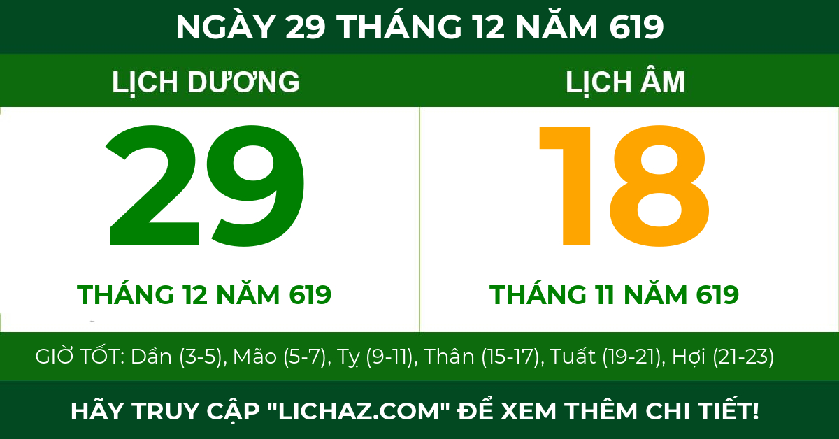 lịch âm ngày 29 tháng 12 năm 619
