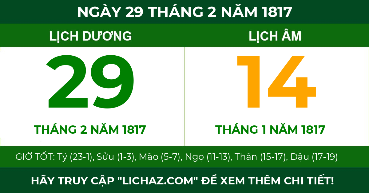 lịch âm ngày 29 tháng 2 năm 1817