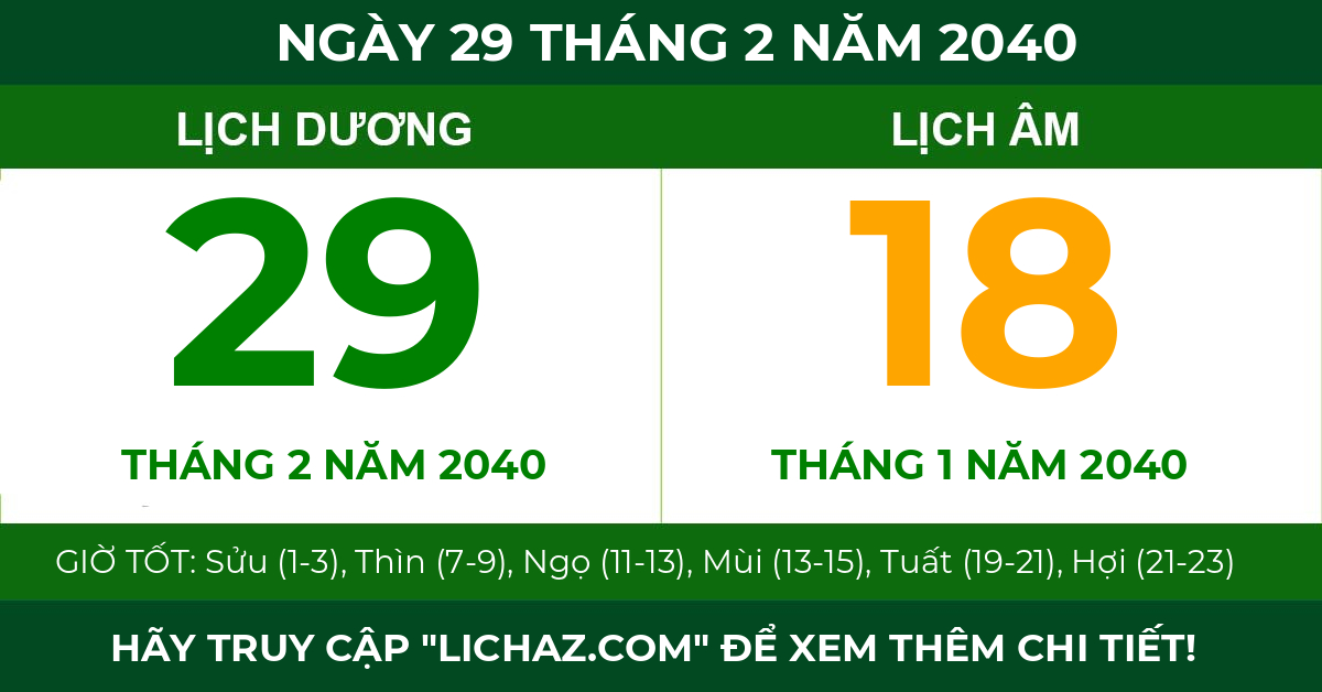 lịch âm ngày 29 tháng 2 năm 2040