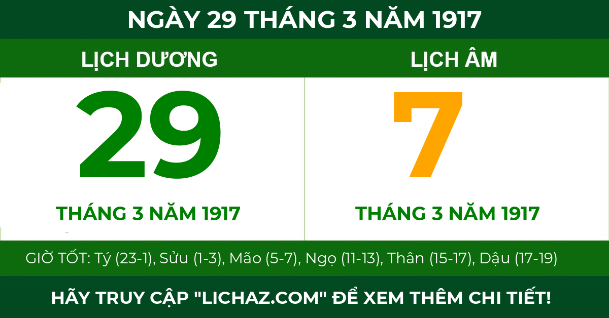 lịch âm ngày 29 tháng 3 năm 1917