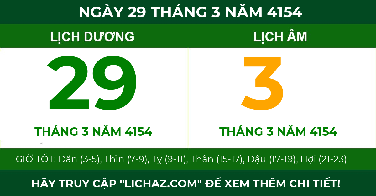 lịch âm ngày 29 tháng 3 năm 4154