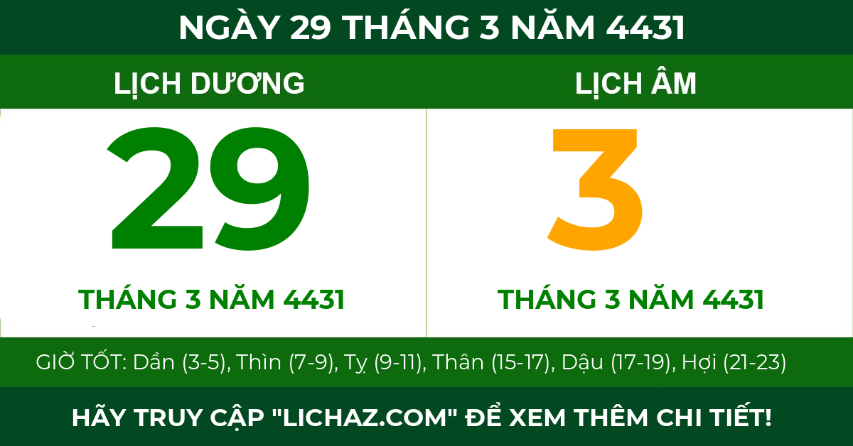 lịch âm ngày 29 tháng 3 năm 4431