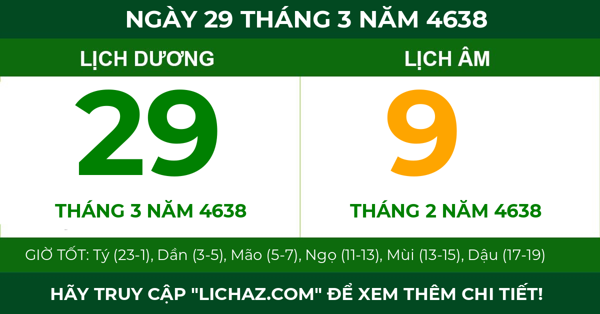 lịch âm ngày 29 tháng 3 năm 4638
