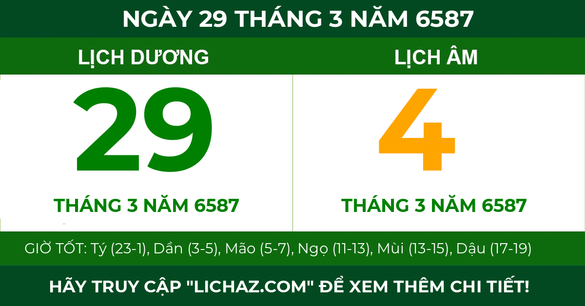 lịch âm ngày 29 tháng 3 năm 6587