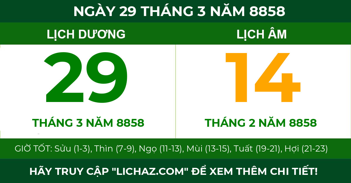 lịch âm ngày 29 tháng 3 năm 8858