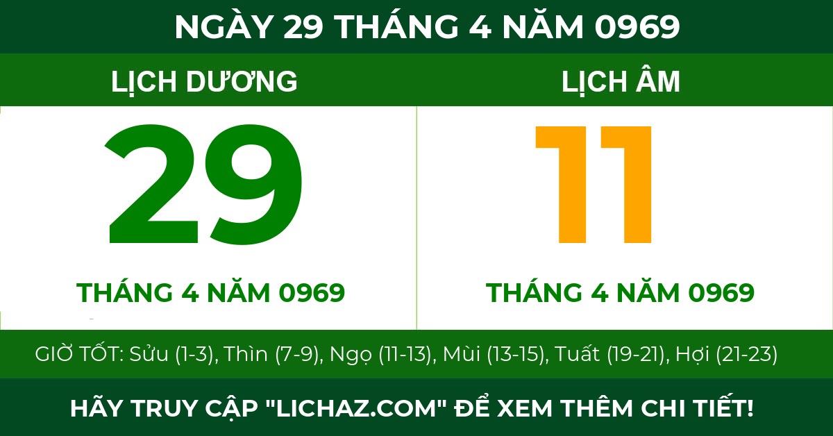 lịch âm ngày 29 tháng 4 năm 0969