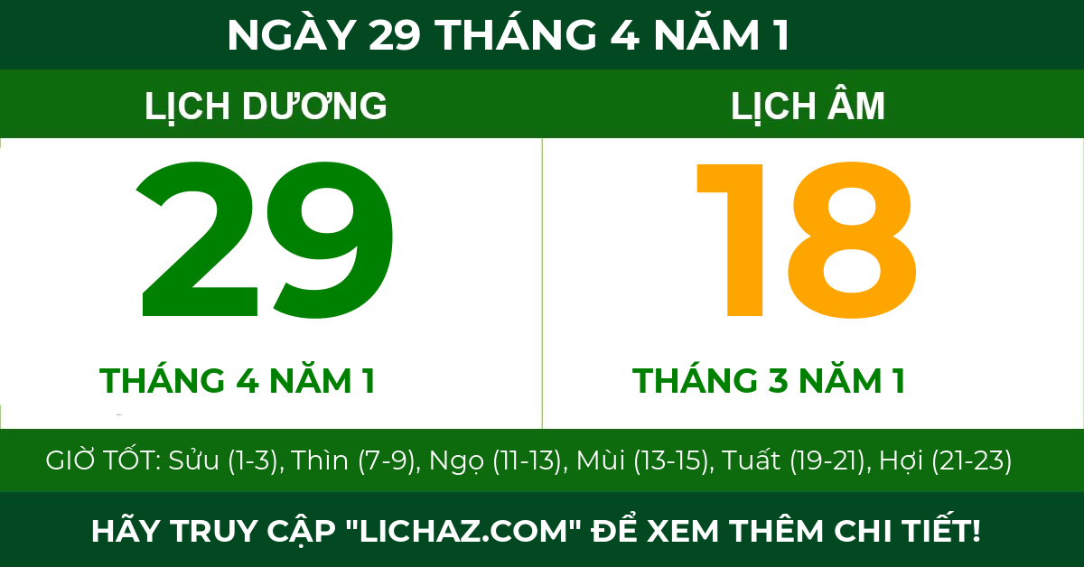lịch âm ngày 29 tháng 4 năm 1