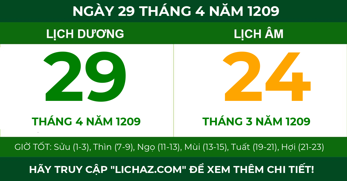 lịch âm ngày 29 tháng 4 năm 1209
