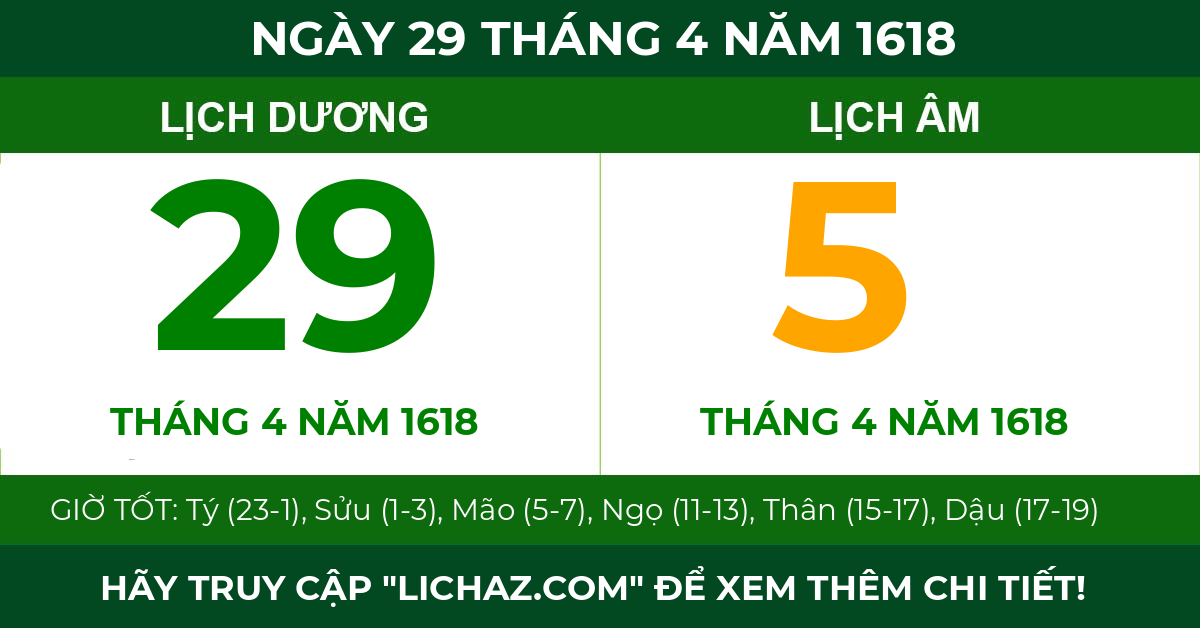 lịch âm ngày 29 tháng 4 năm 1618