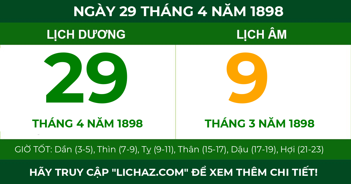 lịch âm ngày 29 tháng 4 năm 1898